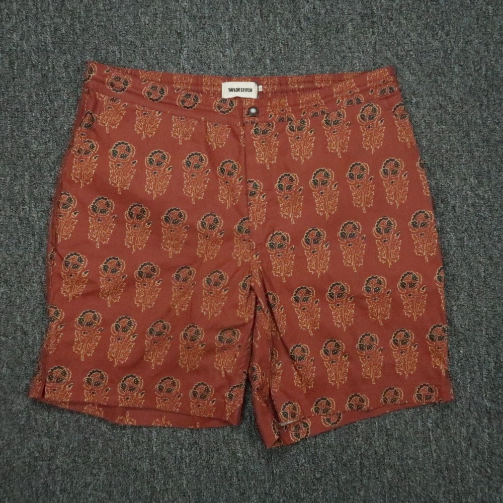 Taylor Stitch Shorts Mens 35 Red Rust Adventure Floral Stretch Lightweight Chino